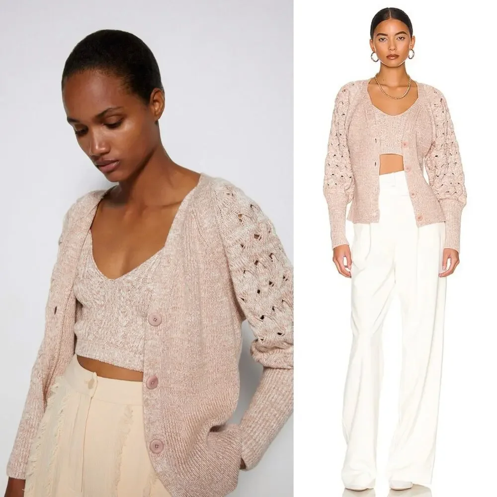 Jonathan Simkhai Olive Sweater Cardigan Ivory Dust Revolve Boho Casual Size S